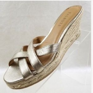 Talbots Gold Leather Espadrille Wedge Sandals 7.5M